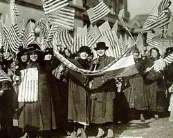 Woman celebrating the passage of the 19th Amendment.