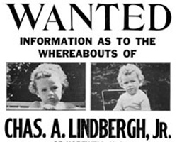 A sign requesting information about the missing Lindbergh baby