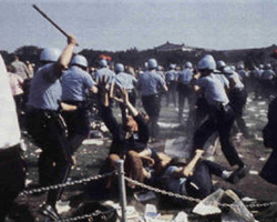 Anti-war protests outside the 1968 Democratic Convention in Chicago degenerated into riots.